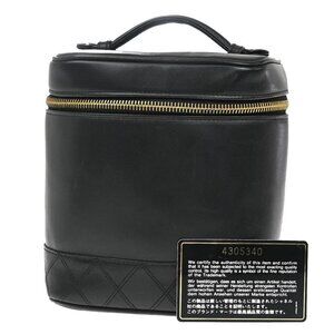 CHANEL CC Logo Bicolore Vanity Hand Bag Leather Black GHW Italy